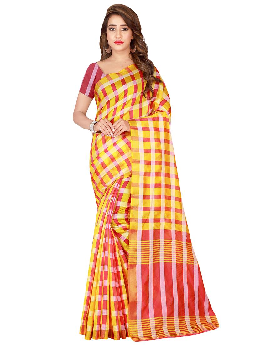 checkered woven saree with blouse - 16893301 - Zoom Image - 0