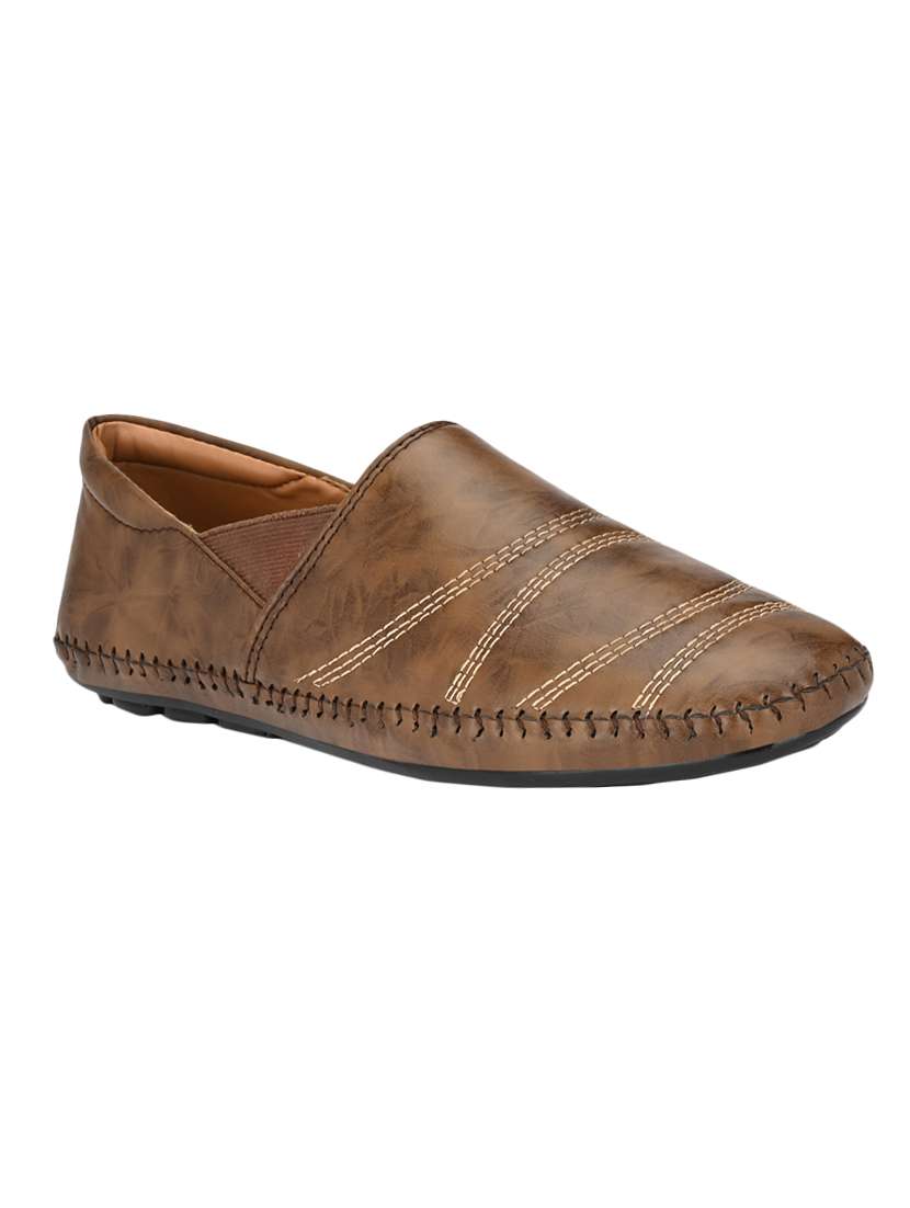 brown synthetic slip on loafers