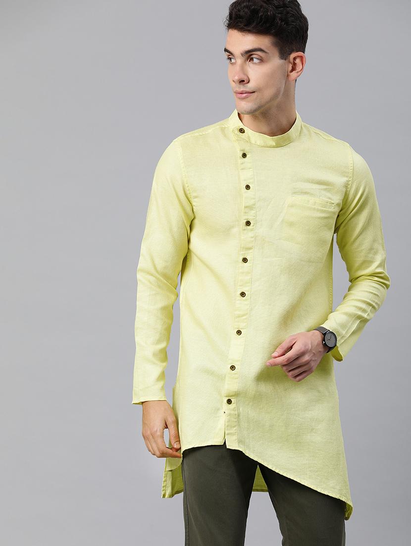 yellow solid asymmetric kurta - 16894494 - Zoom Image - 0