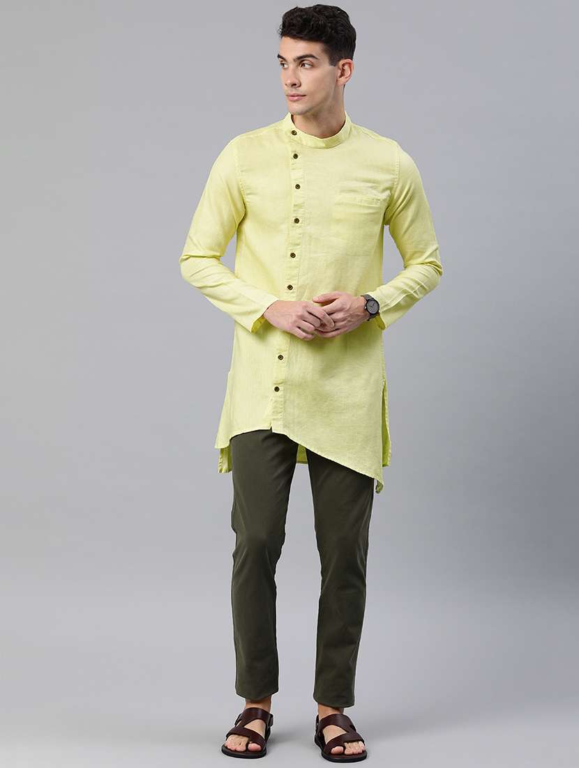 yellow solid asymmetric kurta - 16894494 - Standard Image - 3