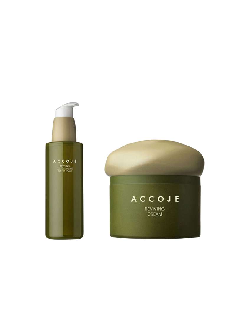 accoje reviving dust cleansing gel to foam & reviving cream, korean skin care