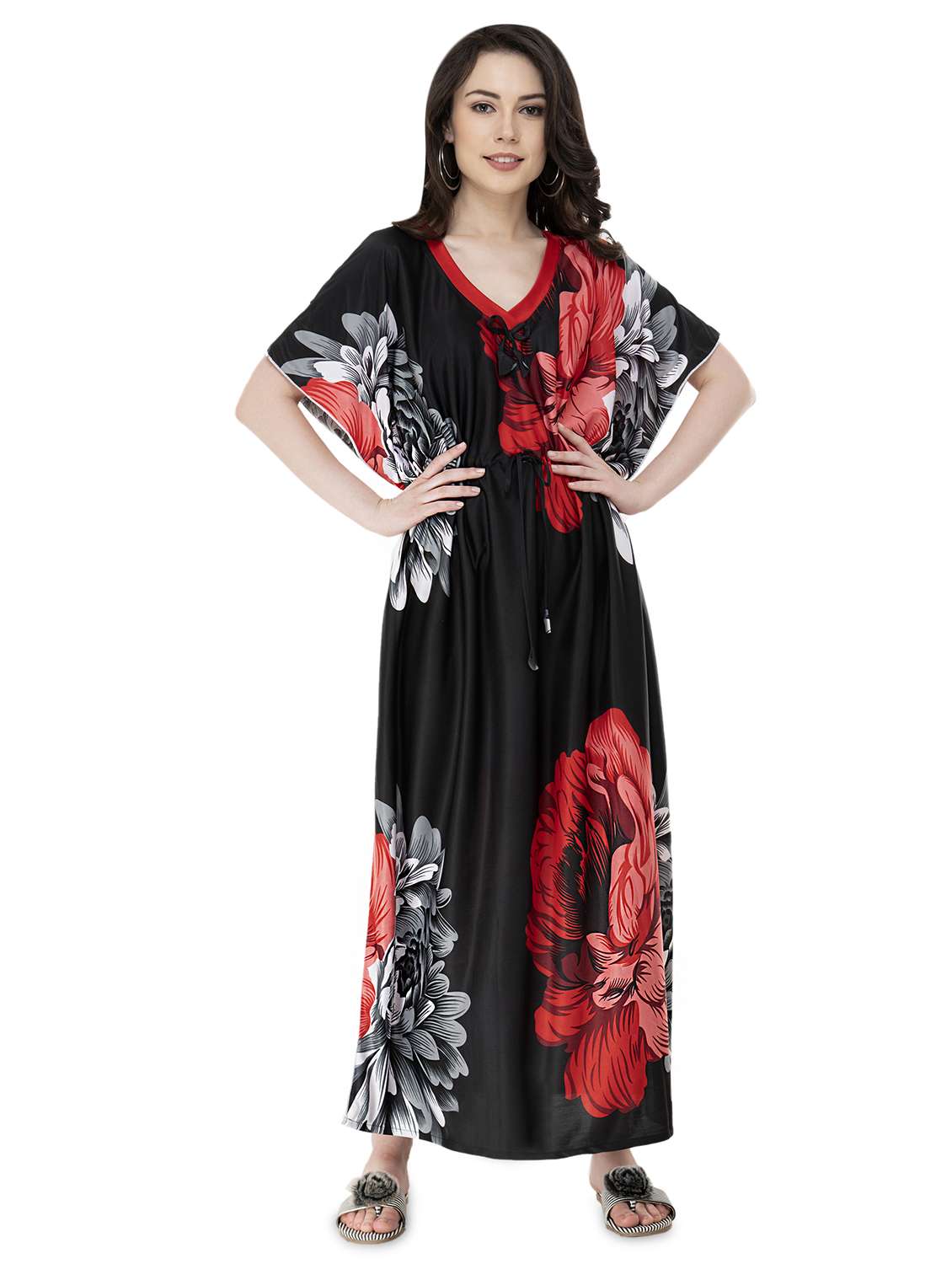 drawstring waist floral nighty 