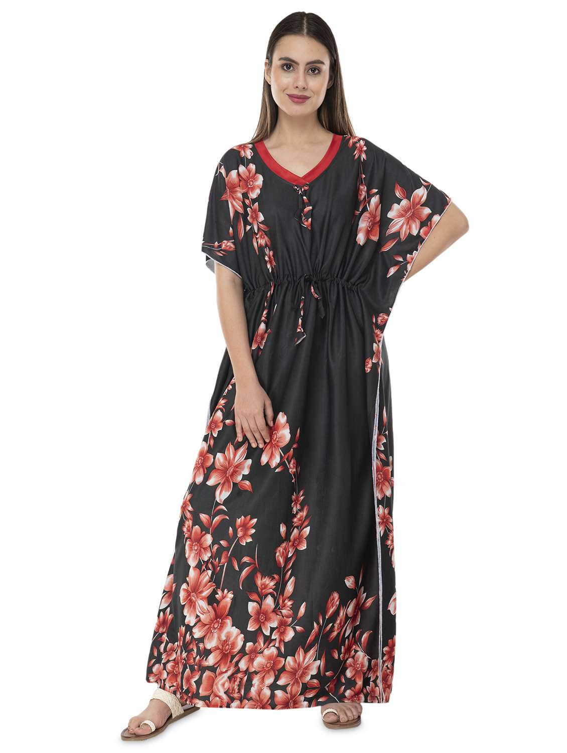 drawstring waist floral nighty 