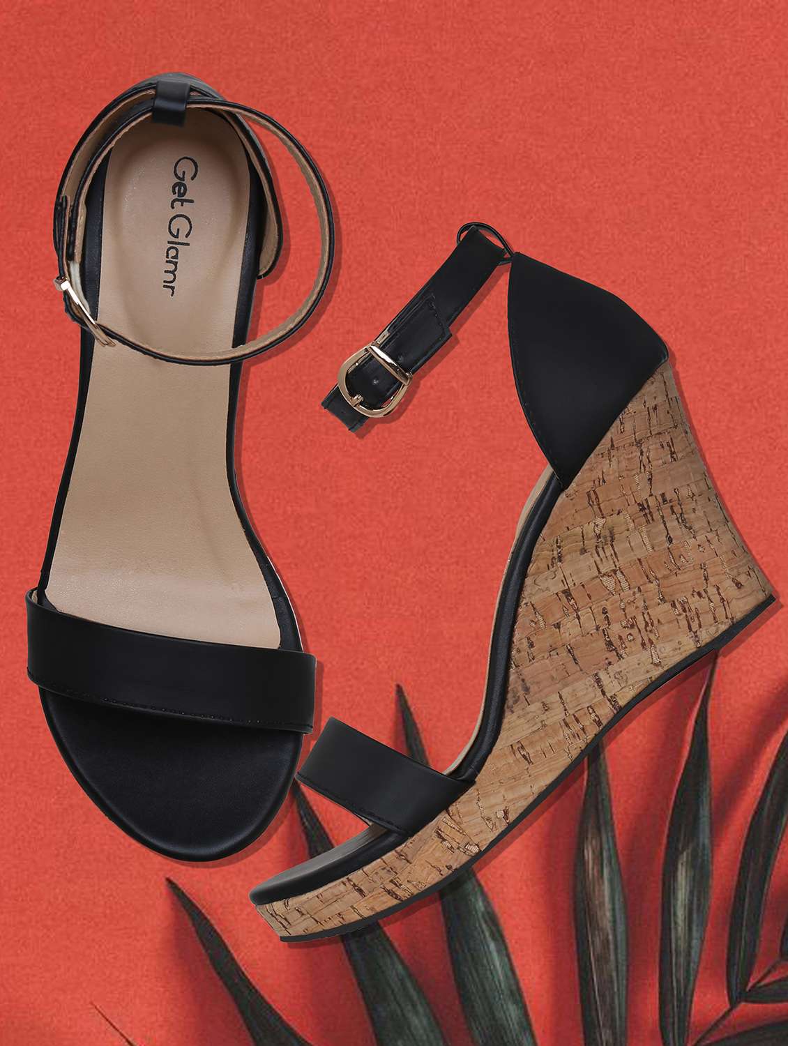 black ankle strap wedges