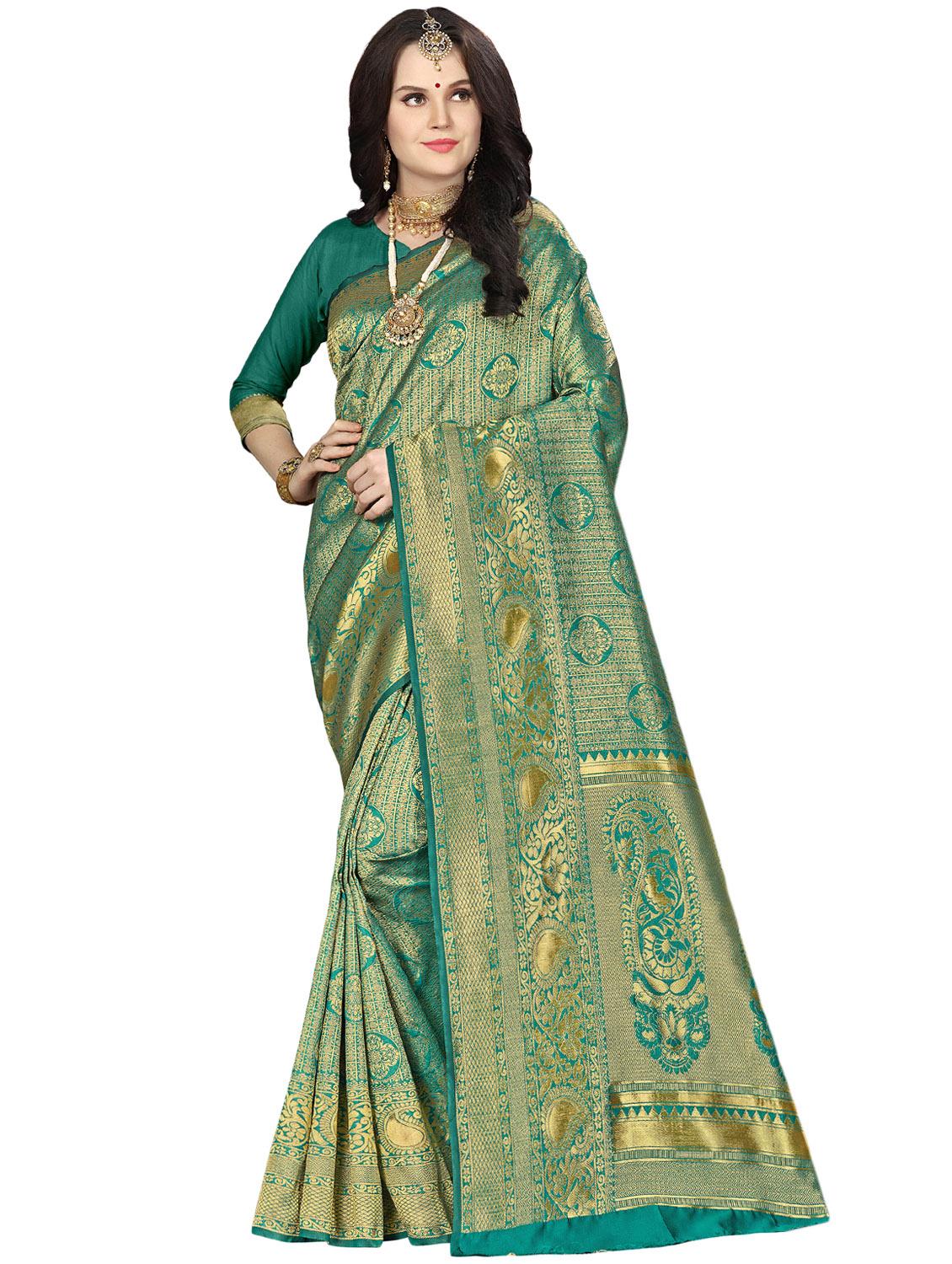 self design banarasi saree with blouse - 16896837 -  Zoom Image - 0