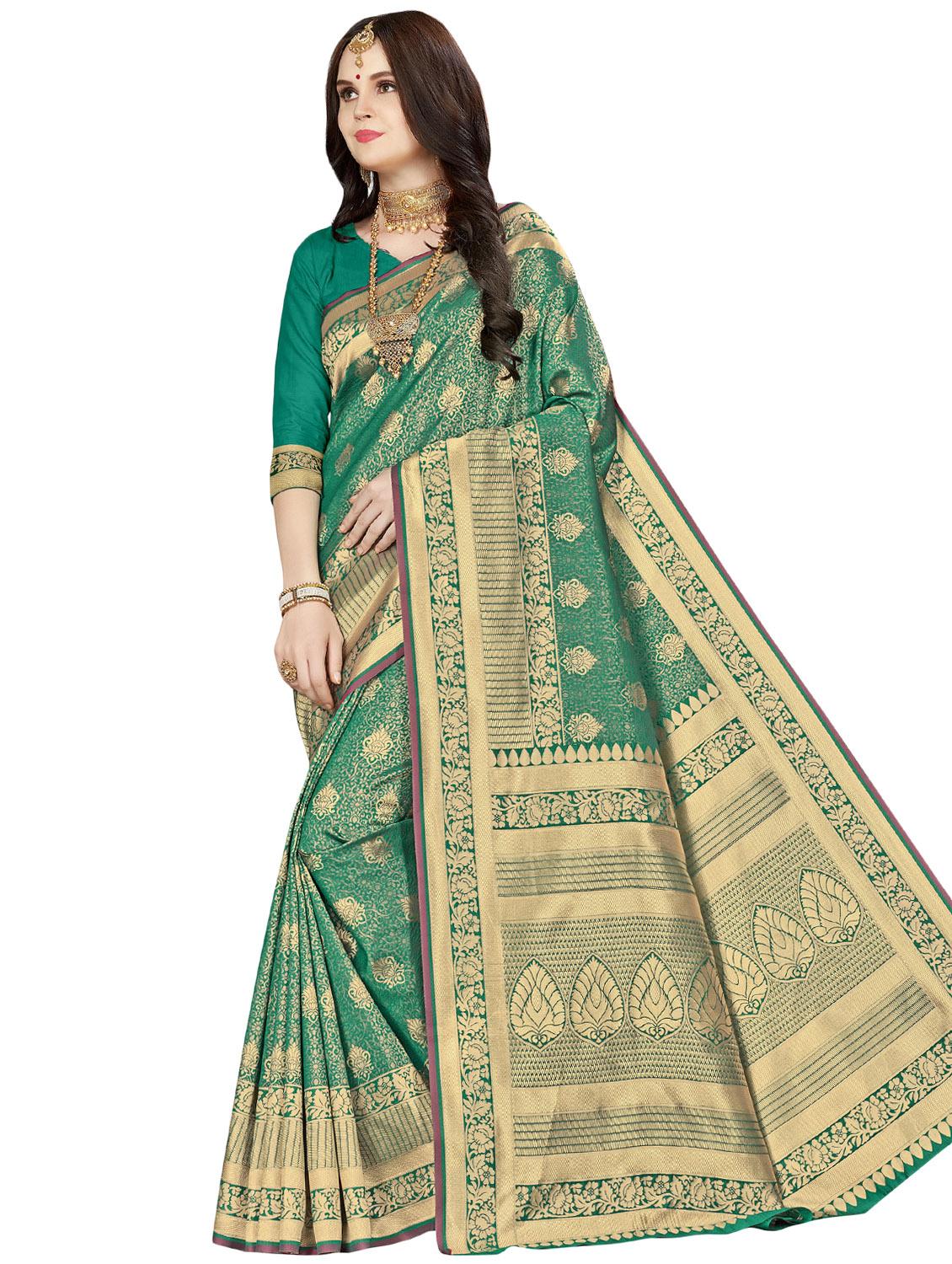 ethnic motif banarasi saree with blouse - 16896847 - Zoom Image - 0