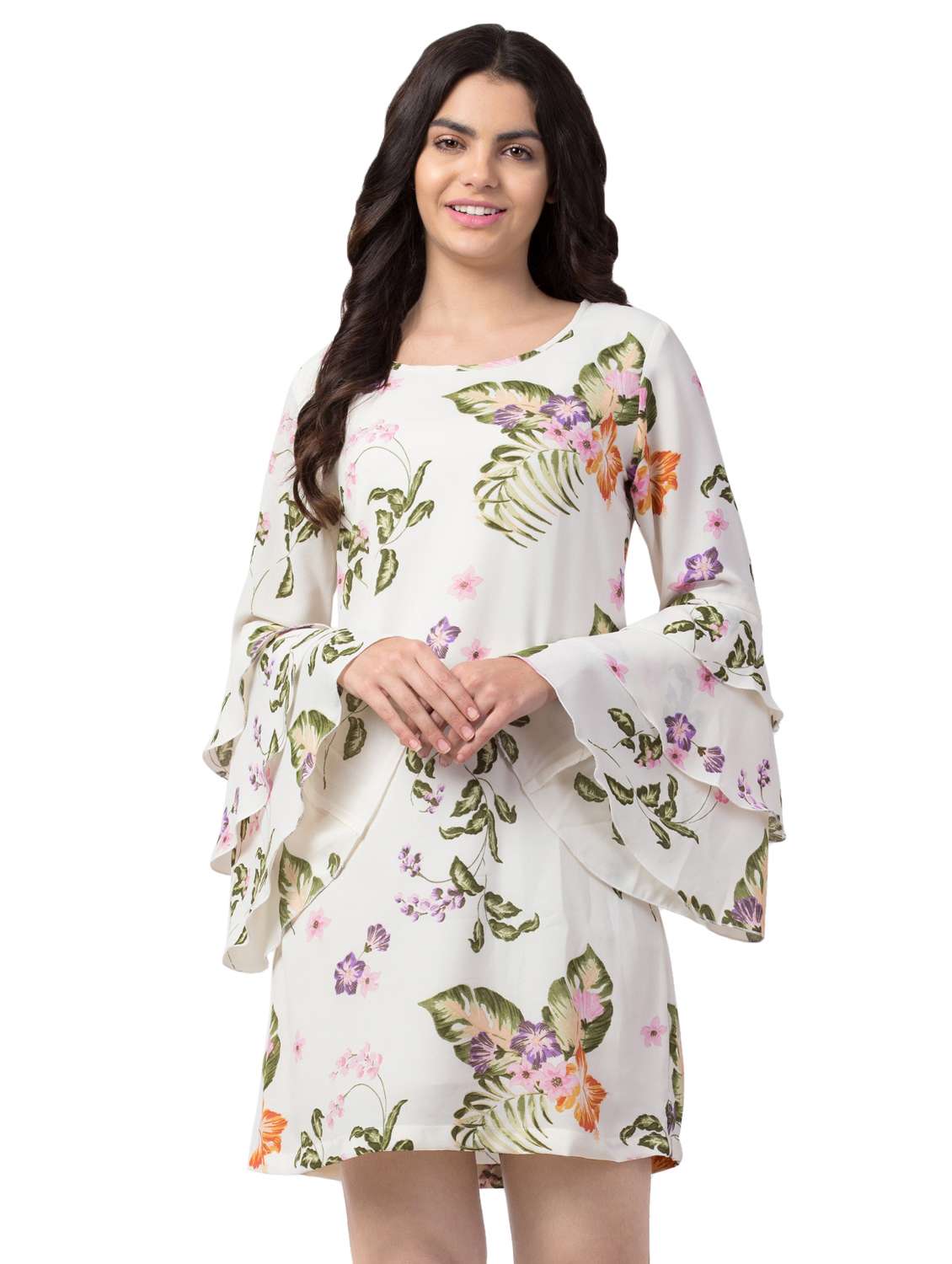 bell sleeves floral sheath dress 