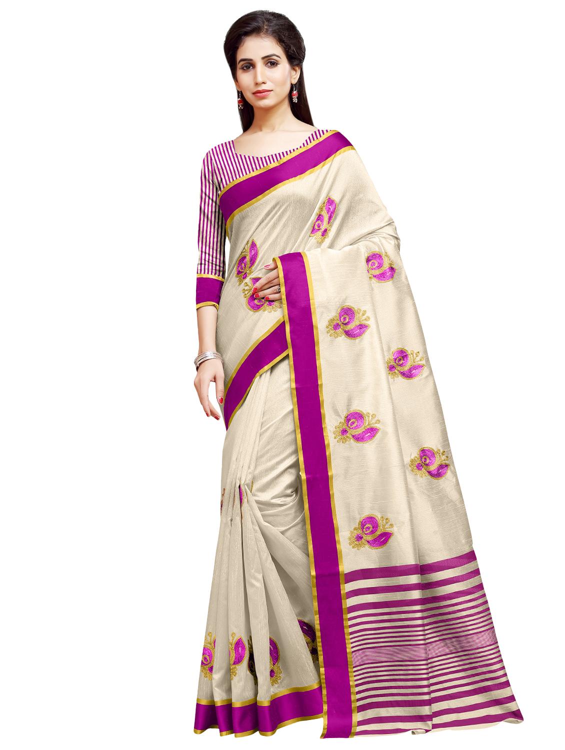 embroidered bordered saree with blouse - 16899986 -  Zoom Image - 0