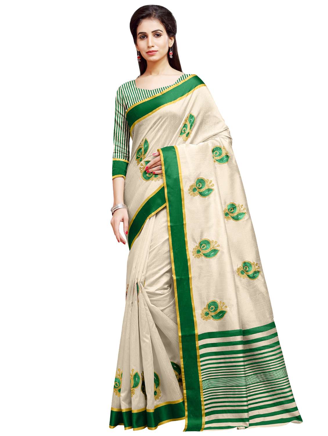 embroidered bordered saree with blouse - 16899987 - Zoom Image - 0