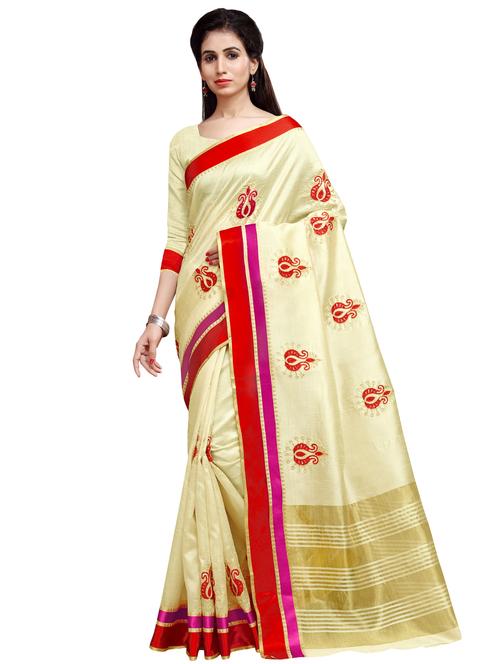 embroidered bordered saree with blouse - 16899999 - Standard Image - 0
