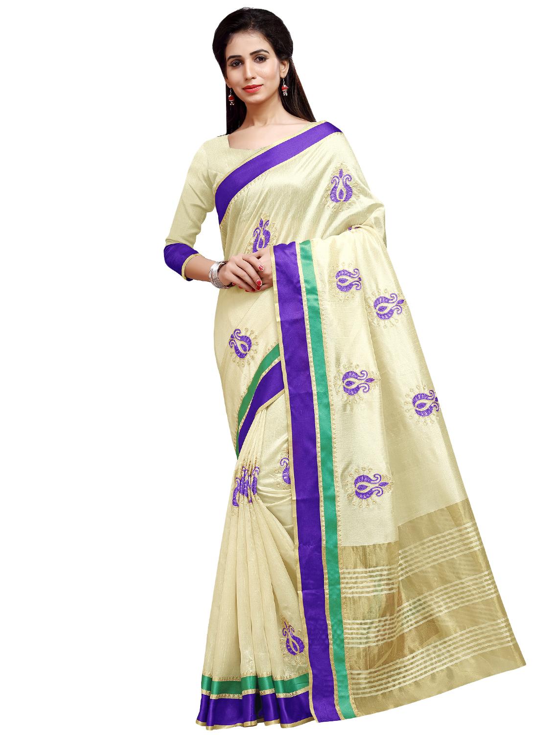 embroidered bordered saree with blouse - 16900000 - Zoom Image - 0