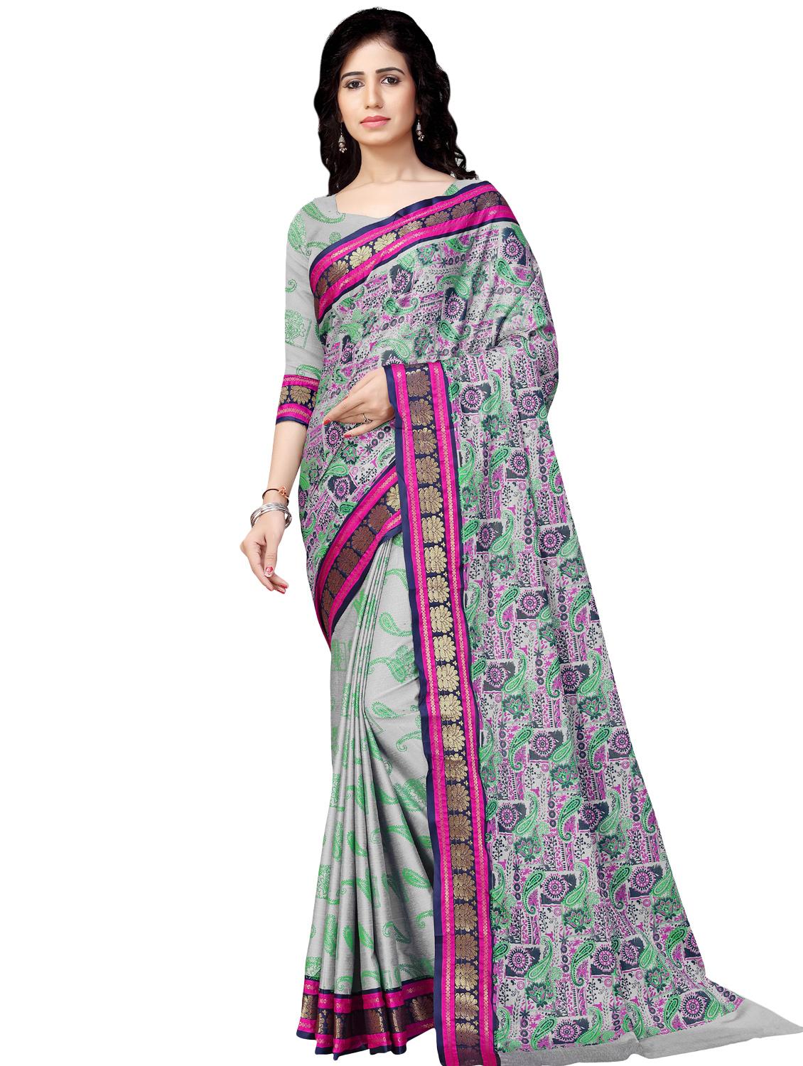 half & half printed saree with blouse - 16900001 -  Zoom Image - 0