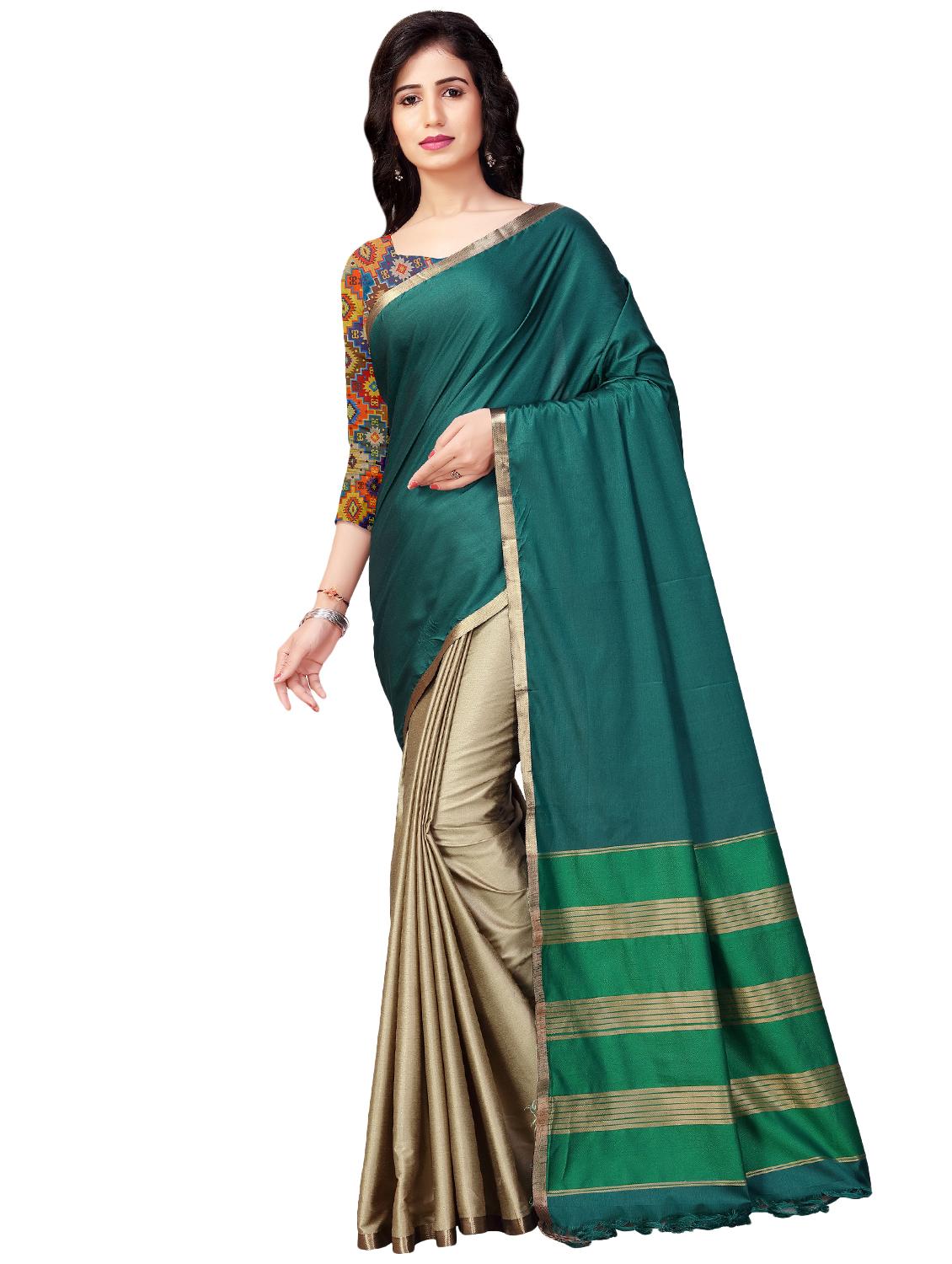 half & half solid saree with blouse - 16900002 - Zoom Image - 0