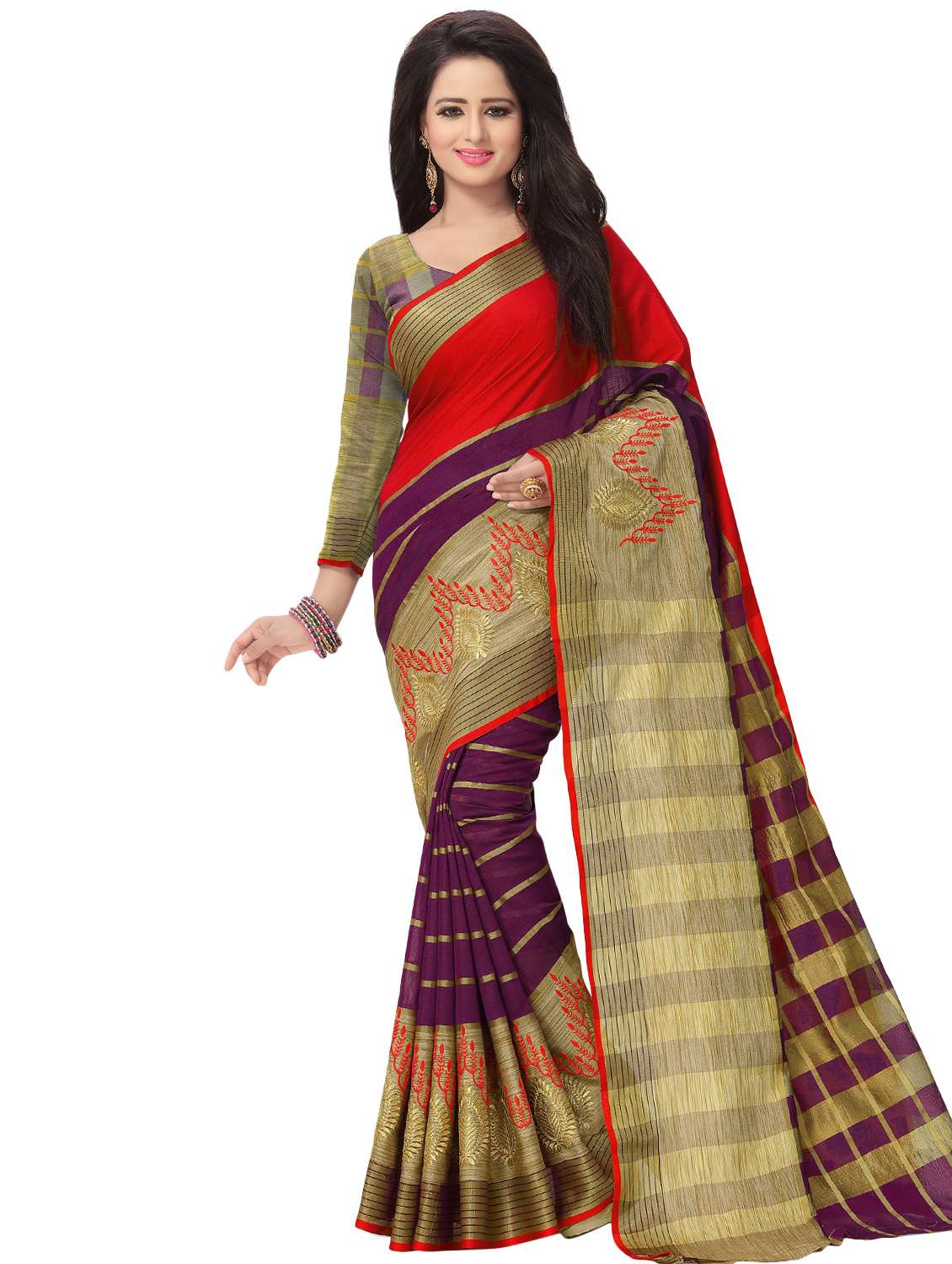 color block printed saree with blouse - 16900006 - Zoom Image - 0