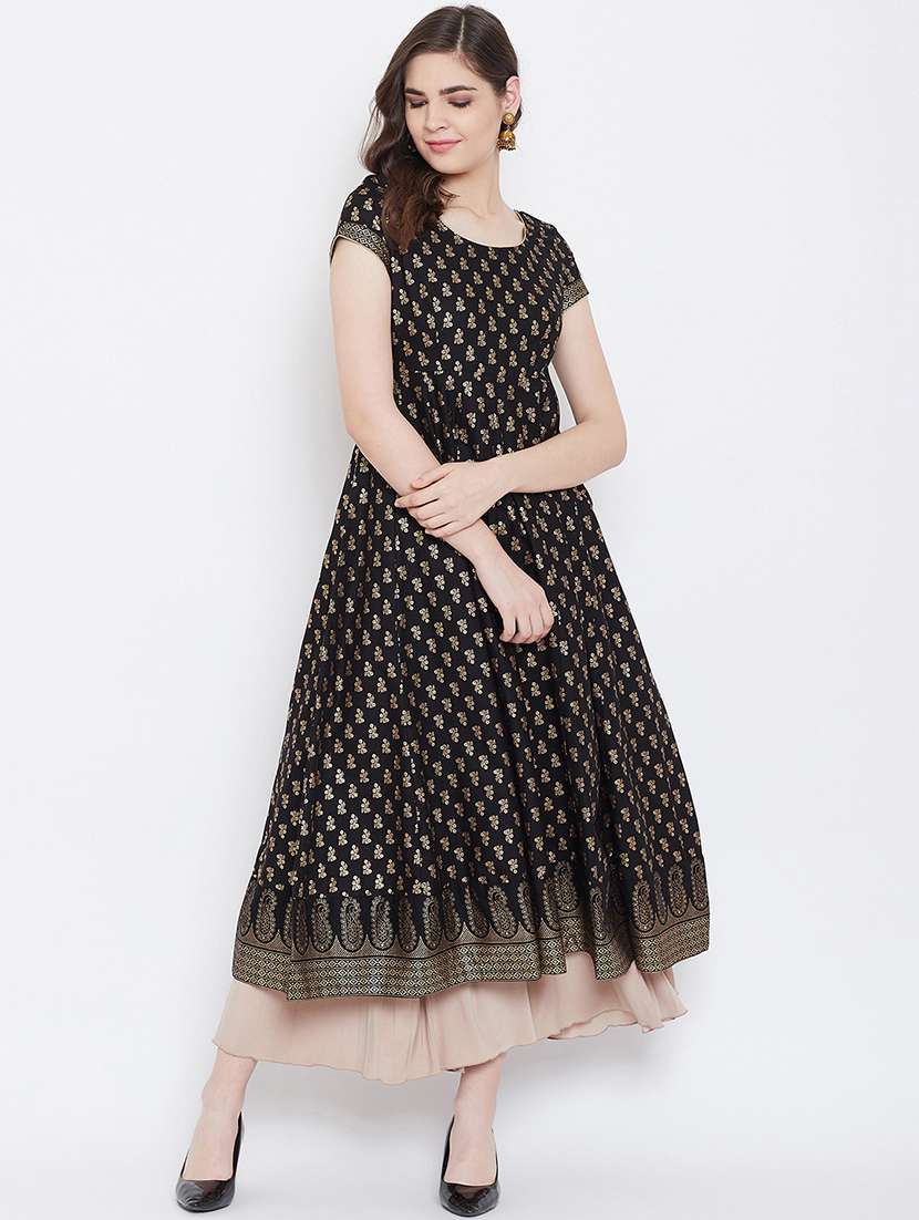 gold print anarkali kurta
