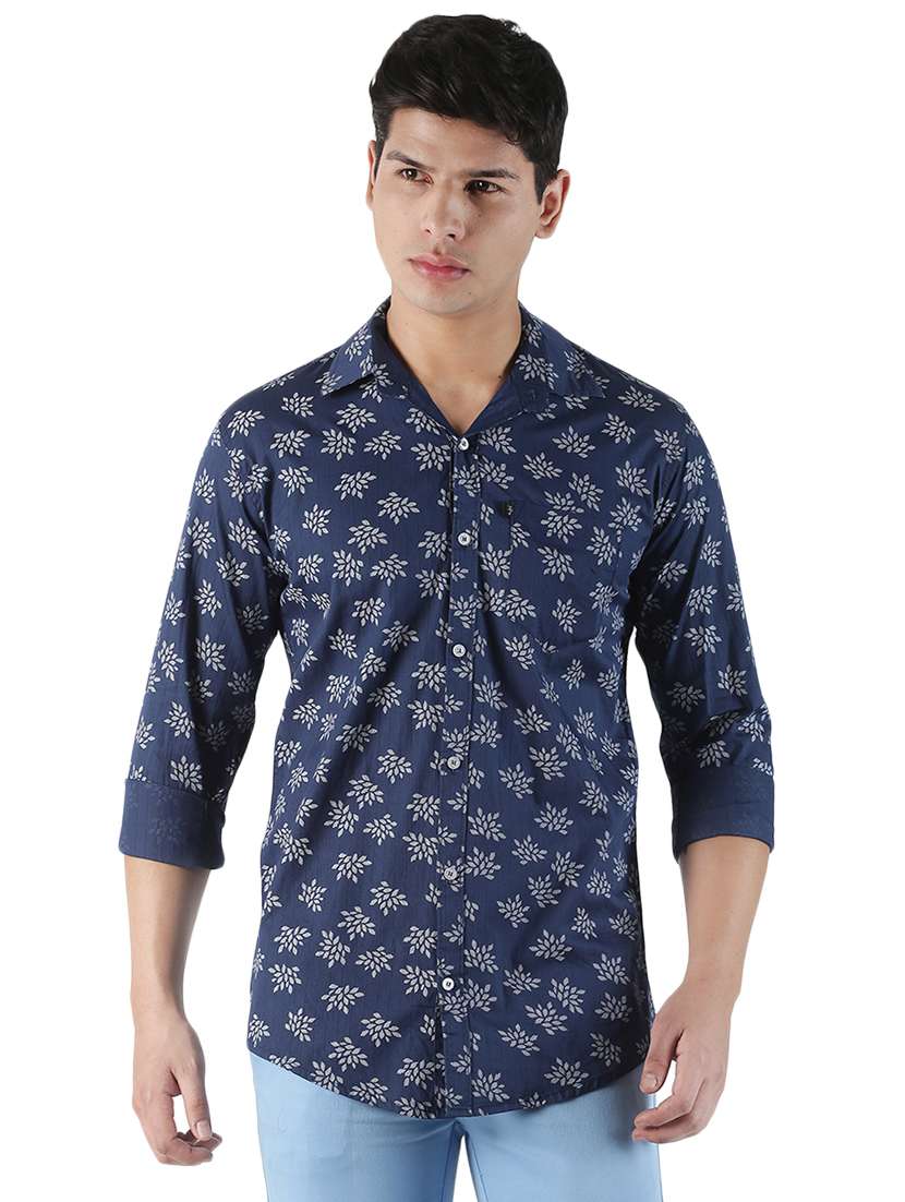 navy blue printed casual shirt