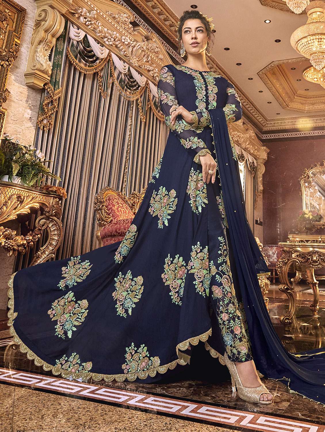 embroidered semi-stitched suit