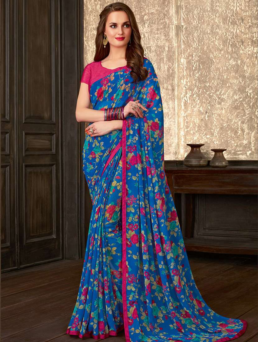 floral printed saree with blouse
