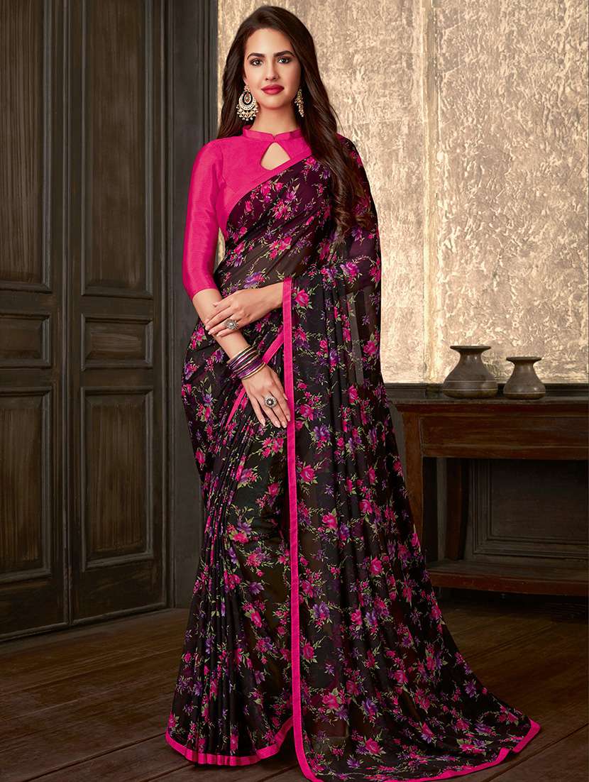 floral printed saree with blouse