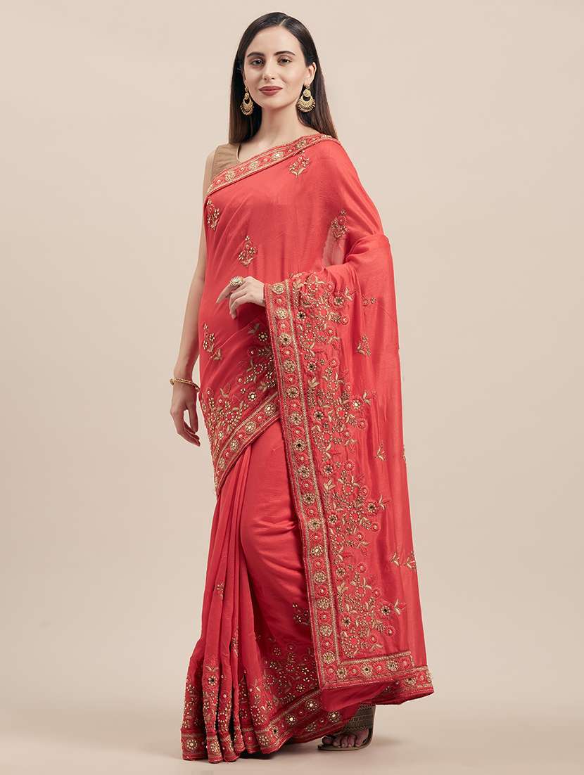 self design embroidered saree with blouse