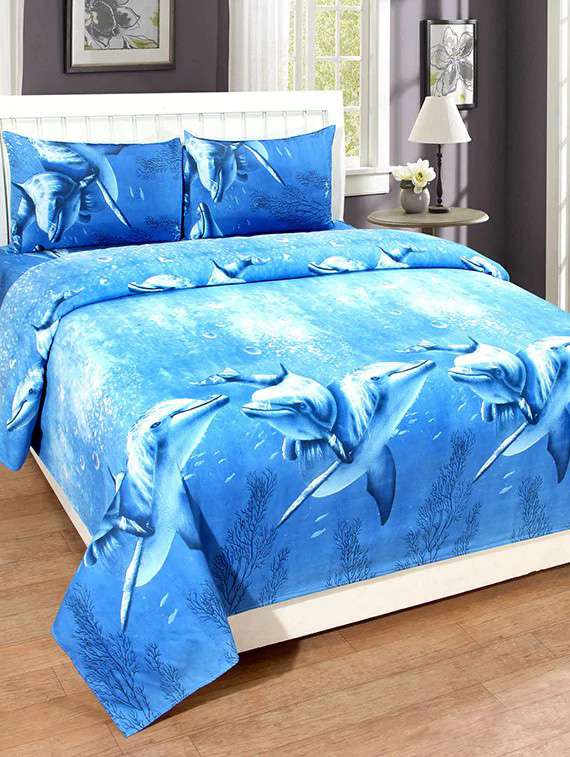 printed double bed polycotton bedsheet with two pillow covers