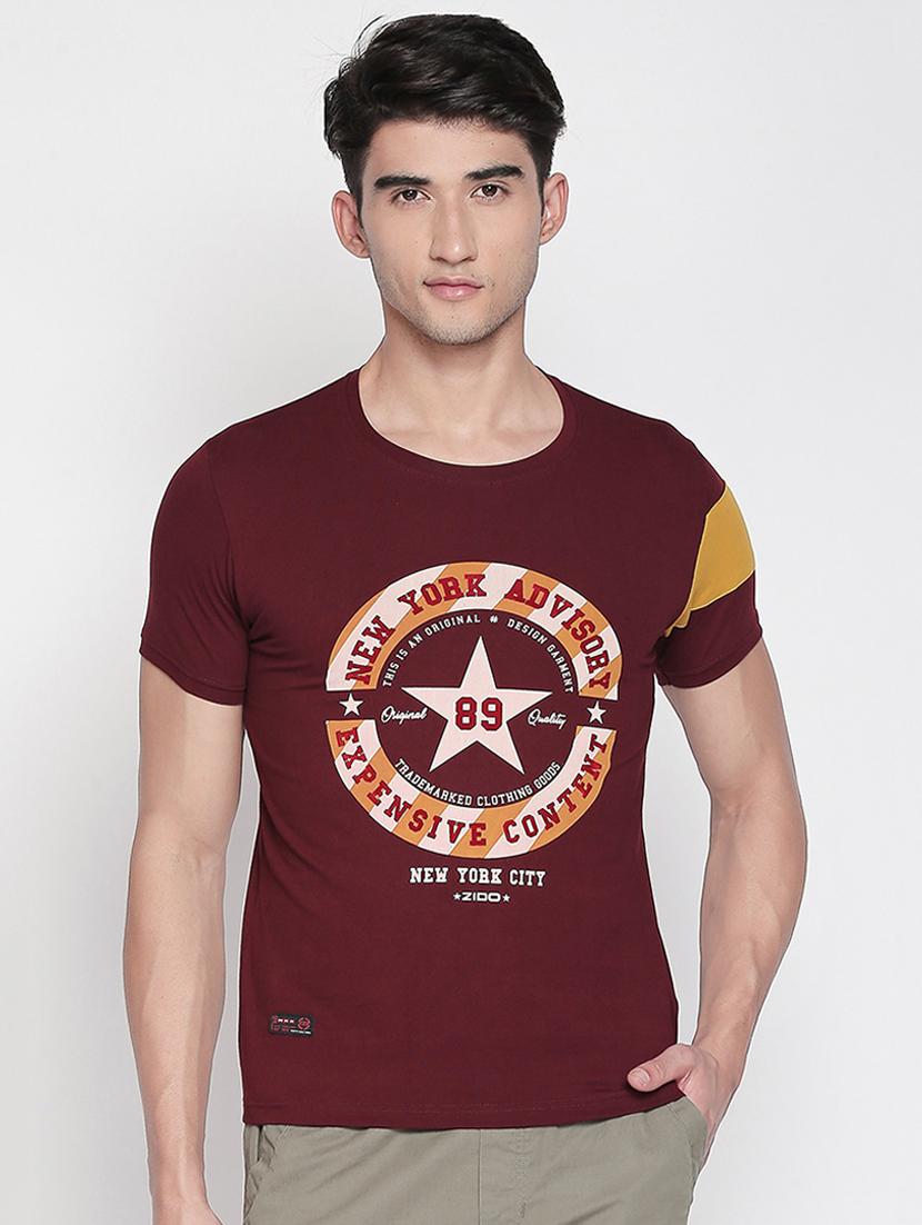maroon chest print t-shirt - 16907856 - Zoom Image - 0