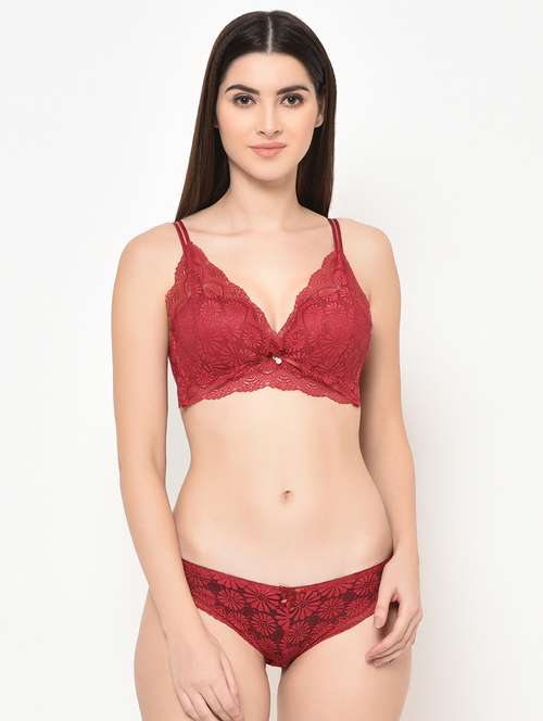 maroon lace bralette and panty set - 16907942 -  Standard Image - 0