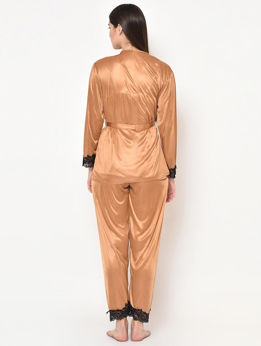 lace detail satin pyjama set - 16907967 - Standard Image - 3