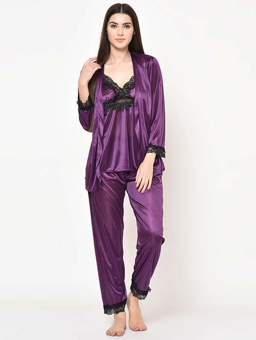 lace detail satin pyjama set  - 16907968 -  Standard Image - 0