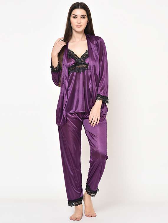 lace detail satin pyjama set 