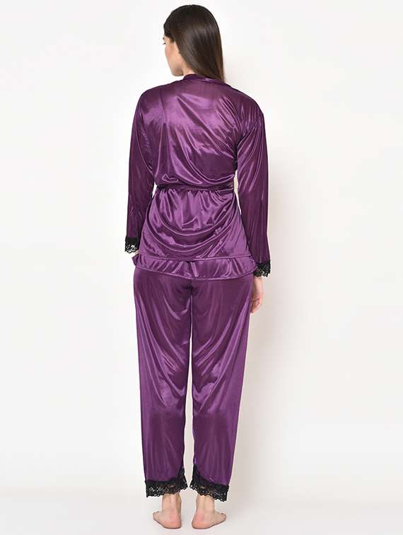 lace detail satin pyjama set  - 16907968 -  Standard Image - 3