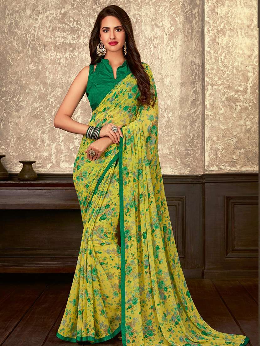 floral printed saree with blouse