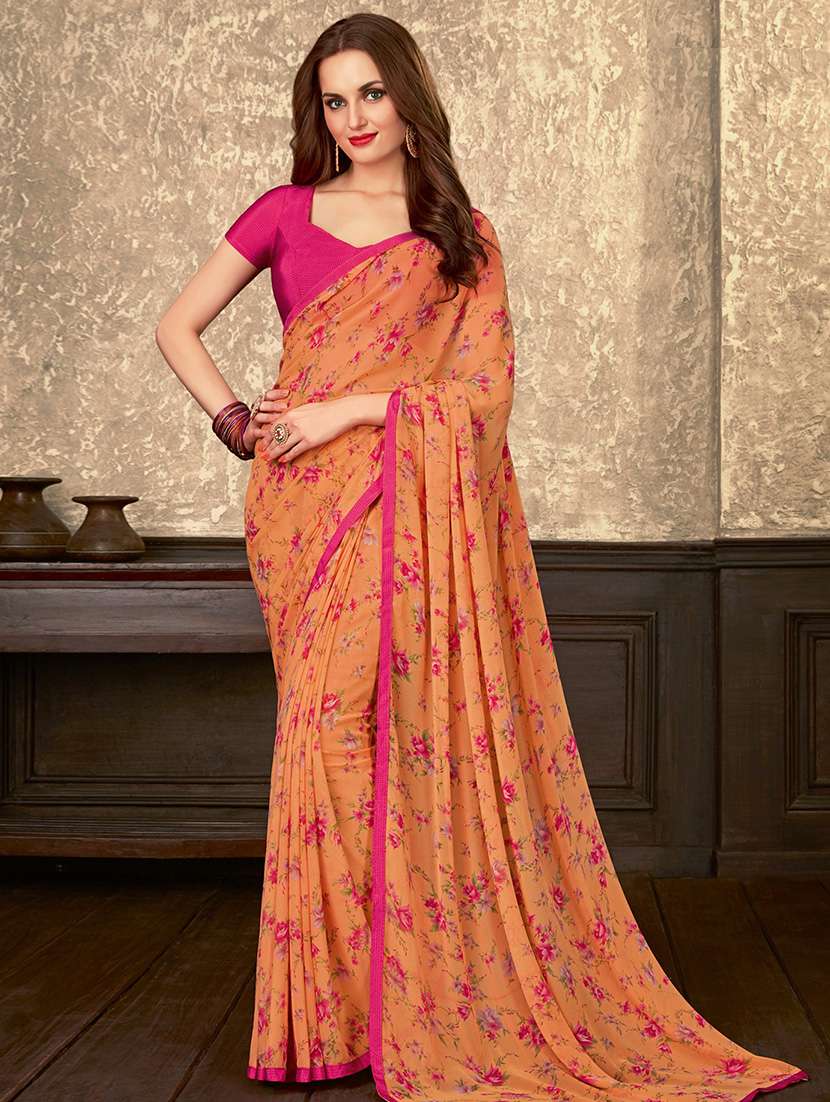 floral printed saree with blouse