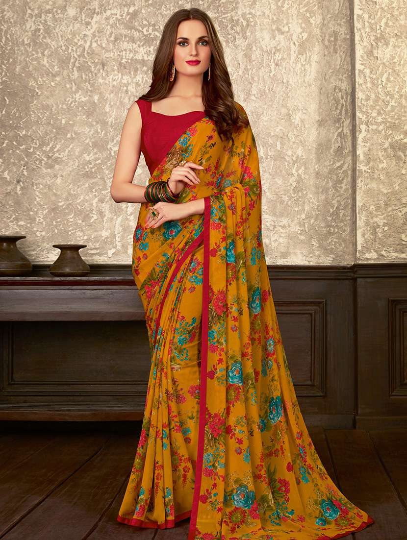 floral printed saree with blouse