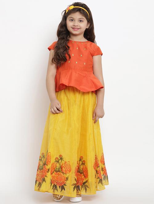 orange silk blend lehenga choli - 16909760 - Standard Image - 0