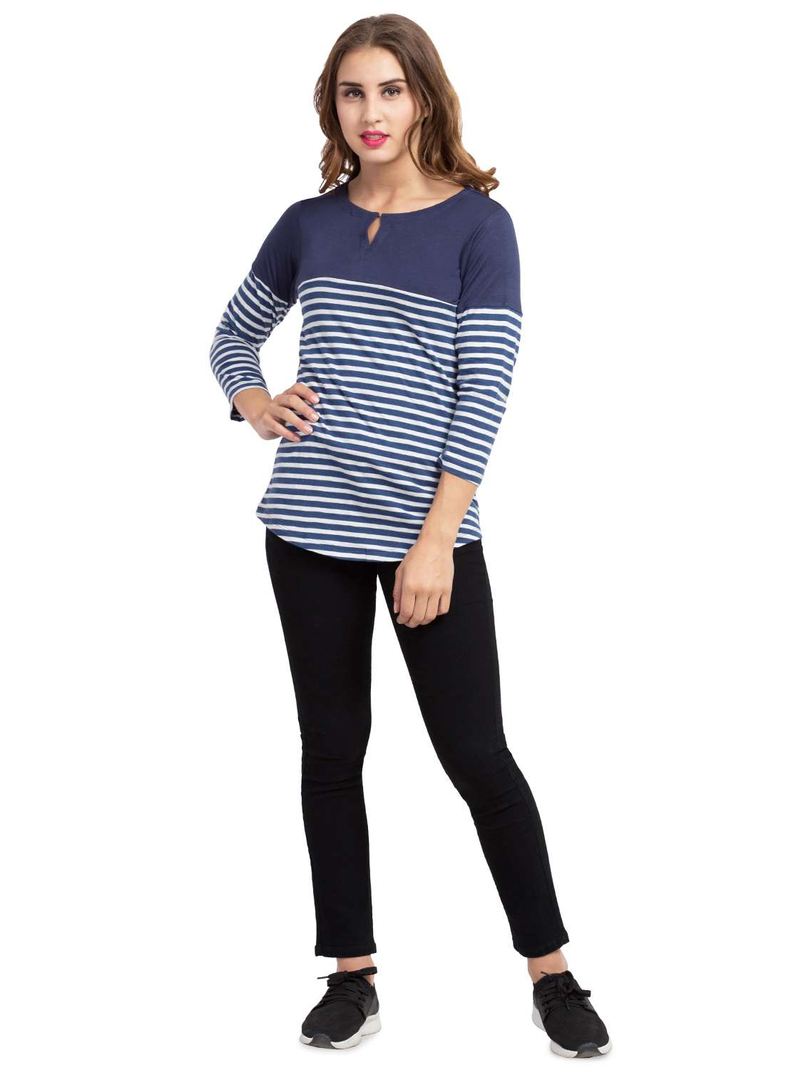 key hole neck striped tee  - 16909782 -  Standard Image - 3