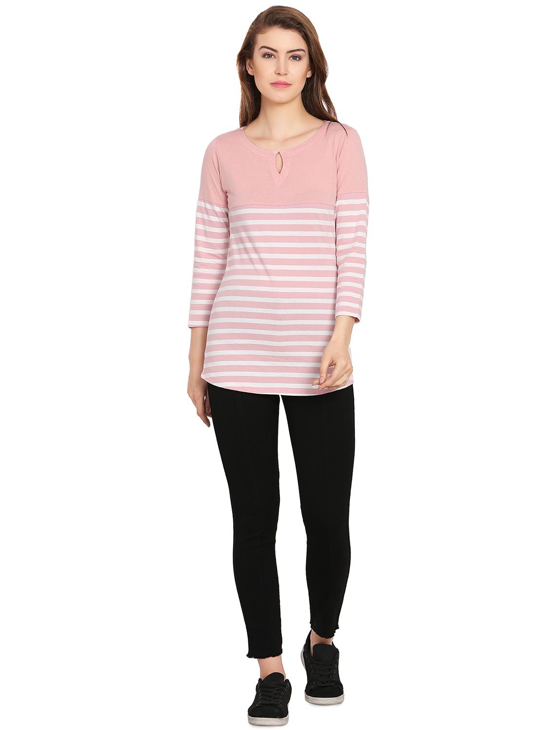 key hole neck striped tee - 16909787 - Standard Image - 3