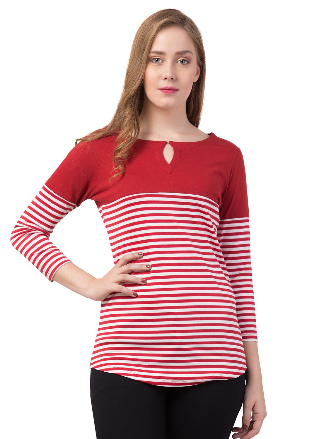 key hole neck striped tee  - 16909788 -  Zoom Image - 0