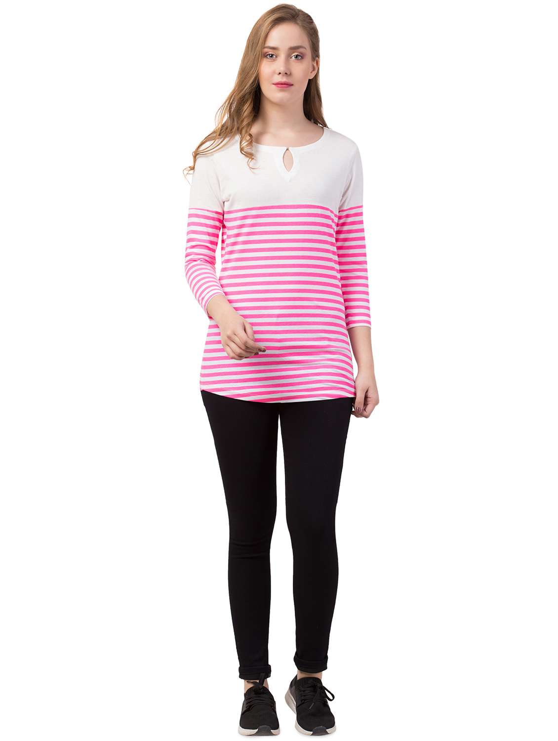 key hole neck striped tee - 16909803 - Standard Image - 3