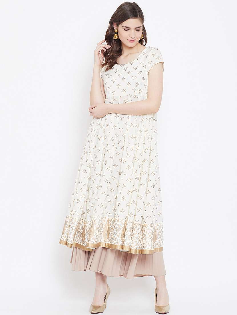 gold print anarkali kurta