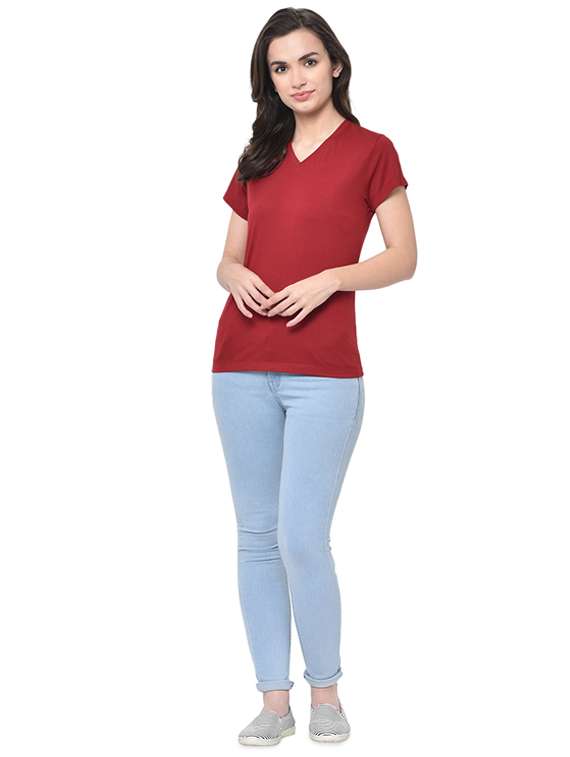 women's plain v neck t-shirt - 16910927 - Standard Image - 3
