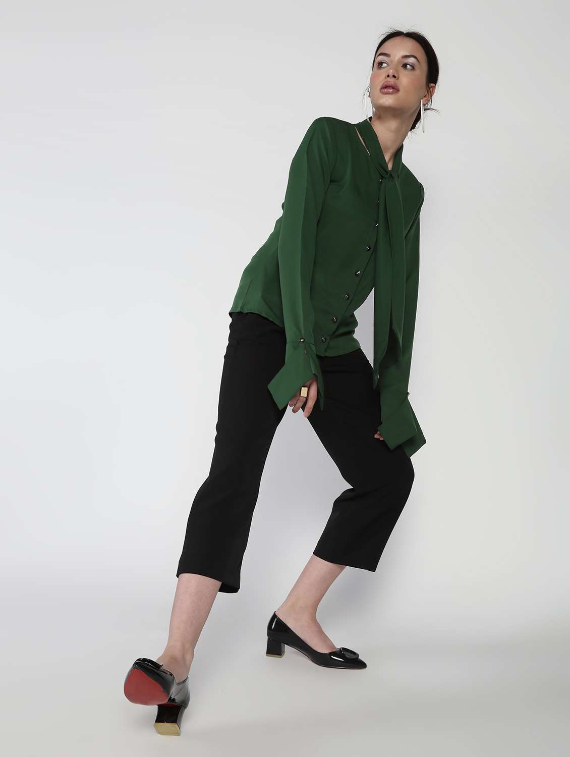 asymmetric cuff tie up neck top 