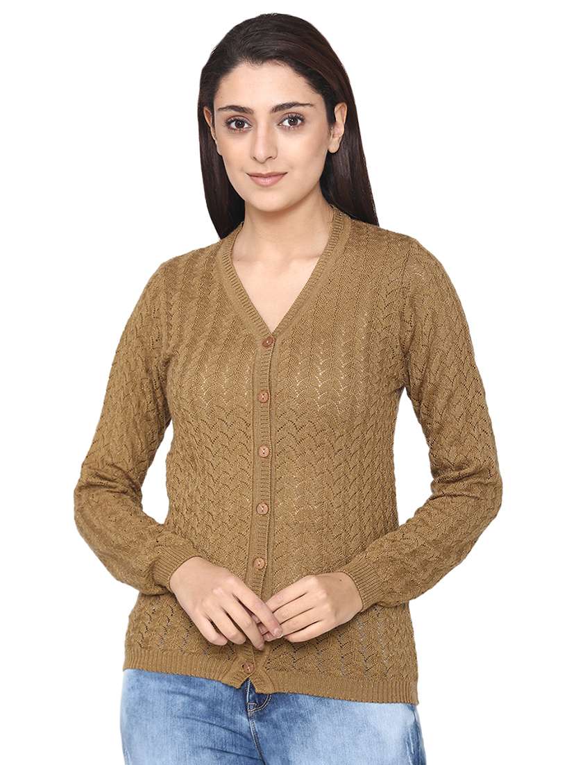 full sleeve self buttoned wool cardigan