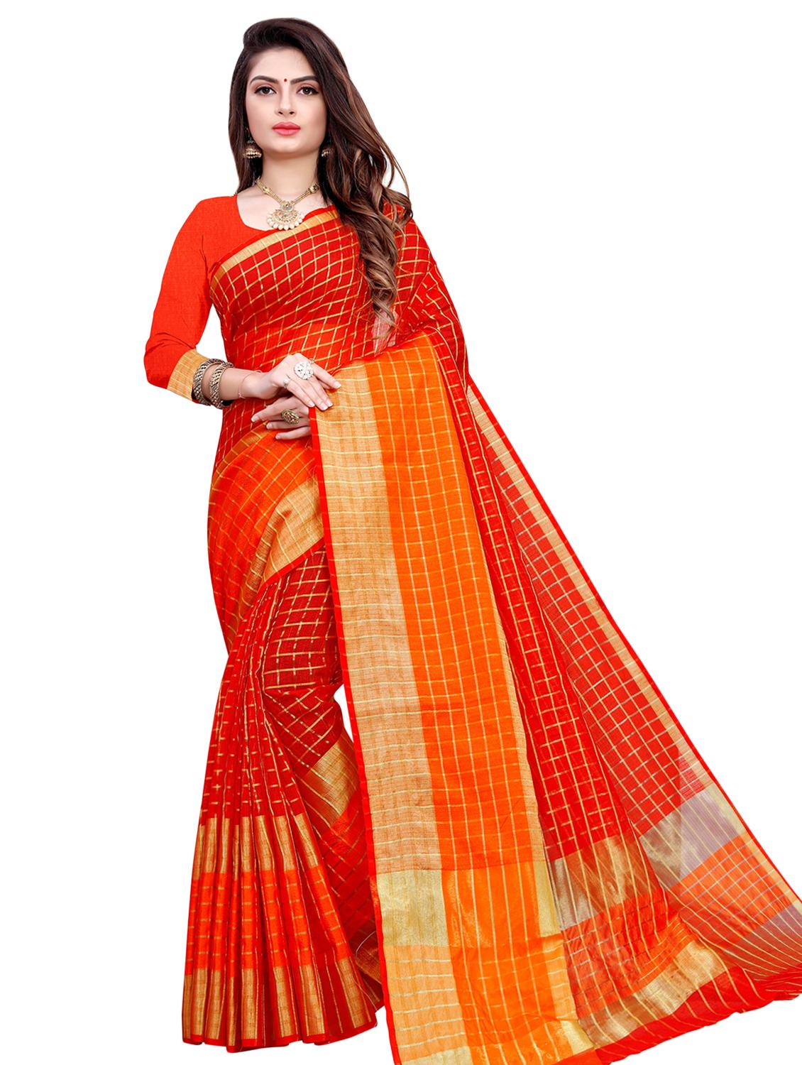 checkered tant saree with blouse - 16912504 -  Zoom Image - 0