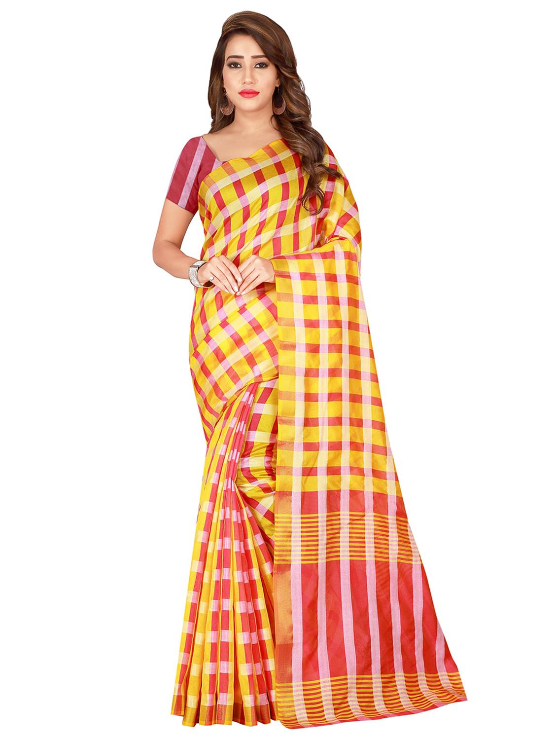 checkered woven saree with blouse - 16912522 - Zoom Image - 0