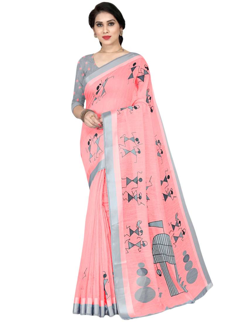 warli printed saree with blouse