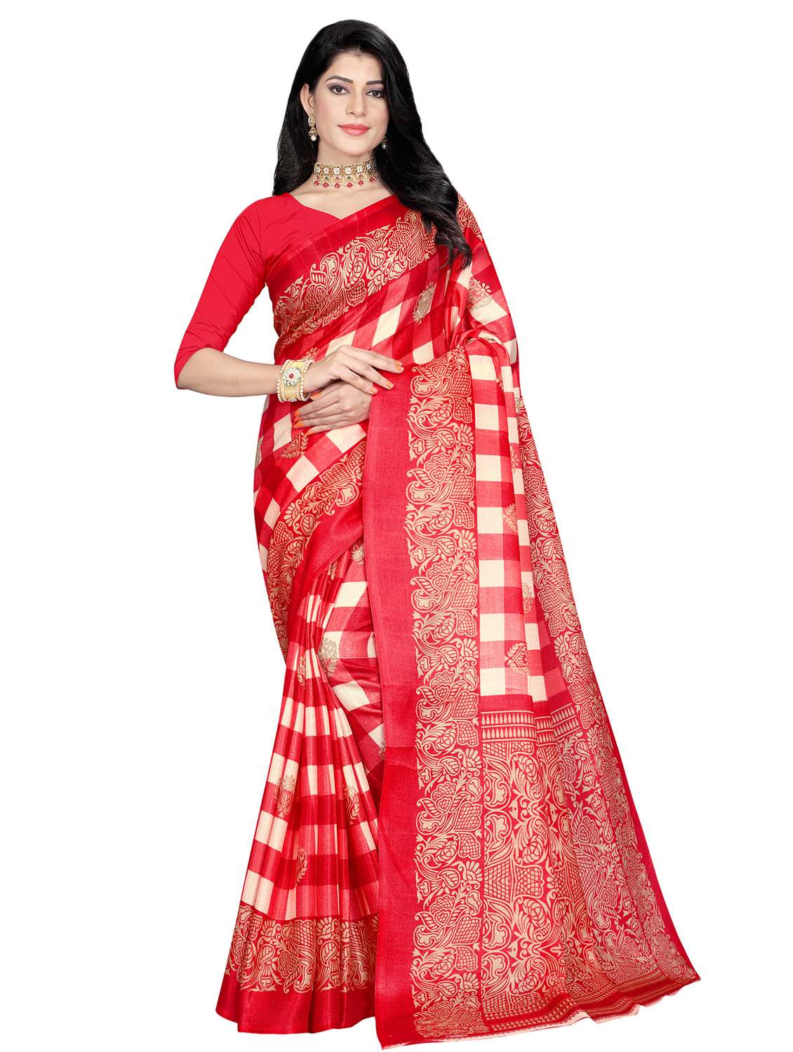 check printed saree with blouse
