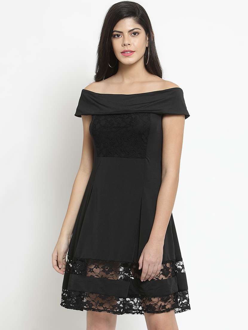 off shoulder flared dress 