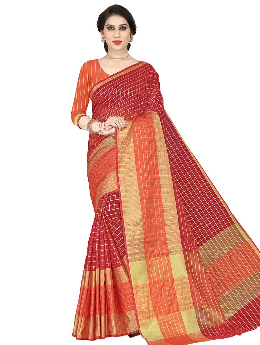 checkered woven saree with blouse