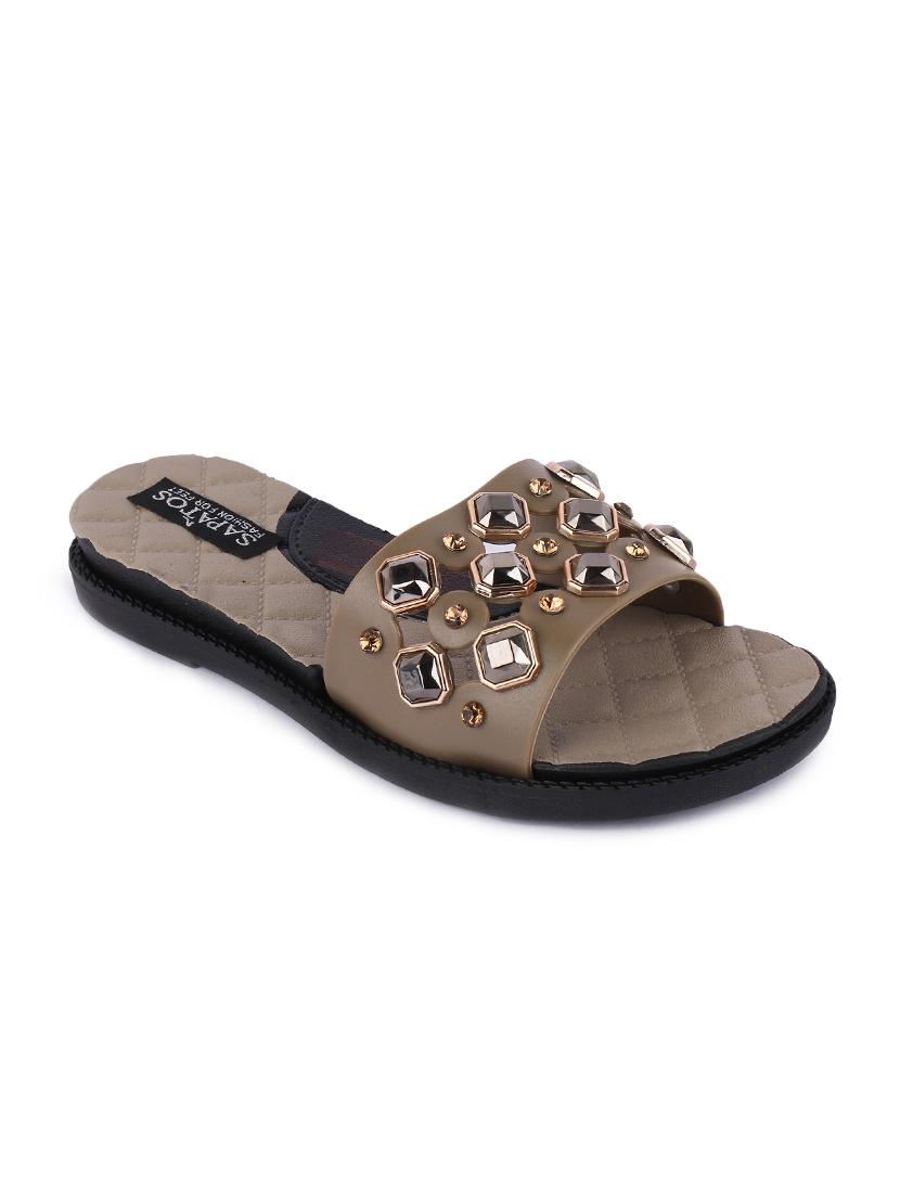 beige leatherette slip on sandals - 16915198 -  Zoom Image - 0